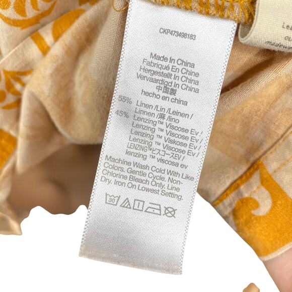 Madewell Orange Beige Checker Tropical Print Linen Blend Button Down Shirt SZ XS - Picture 9 of 9